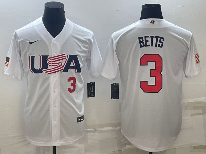 Men 2023 World Cub USA #3 Betts White Nike MLB Jersey7
